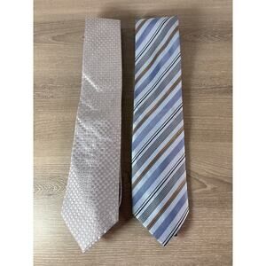 Giorgio Armani Tie Lot of 2-  Silver Geometrical and Blue Brown Stripped- Silk